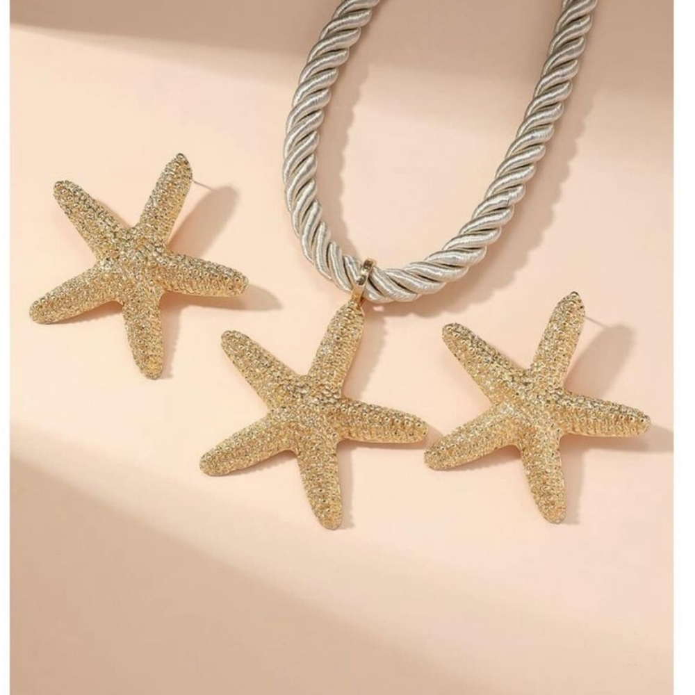 Beach Vibes Starfish Corded Necklace and Earring Set